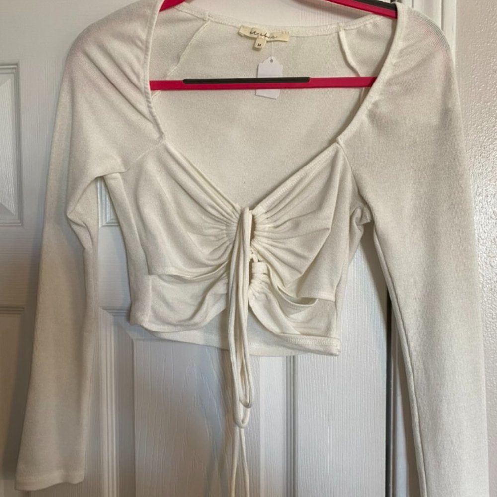 NWT White Long Sleeve Crop with Tie Detail